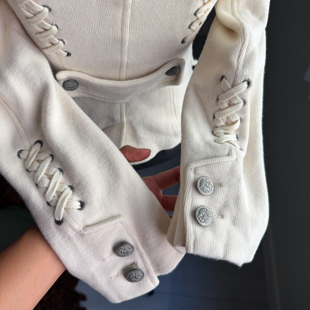 Free People We The Free Button Women's 8 Cream Moto Military Jacket Grunge - Picture 9 of 10